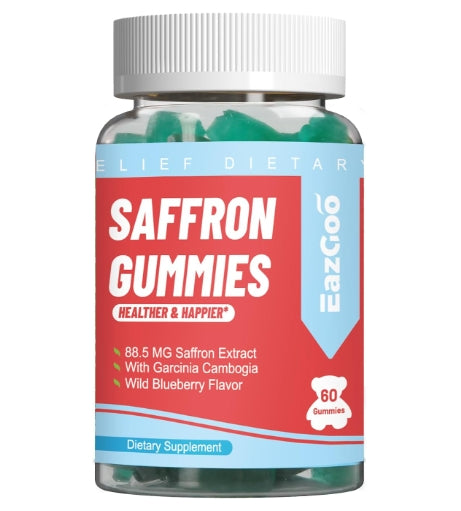 Saffron Supplements Gummies, Saffron Extract for Positive Mood & Calm Nerve, Boost Energy, with Garcinia Cambogia, Vitamin A, B12, Rhodiola Rosea - 60 Gummies