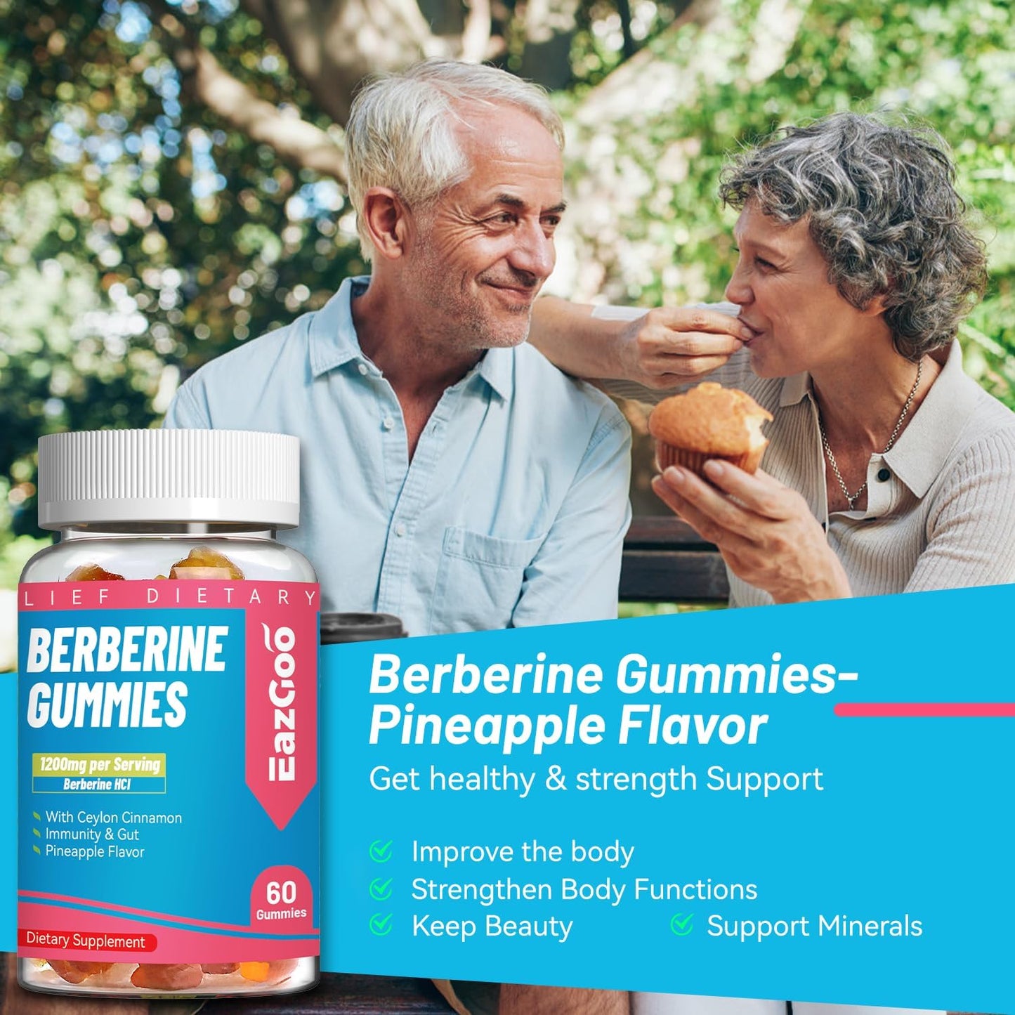 Berberine Gummies for Cardiovascular Health-Supports Immune System & Gut，Berberine 1200mg,Berberine with Ceylon Cinnamon,60 Count