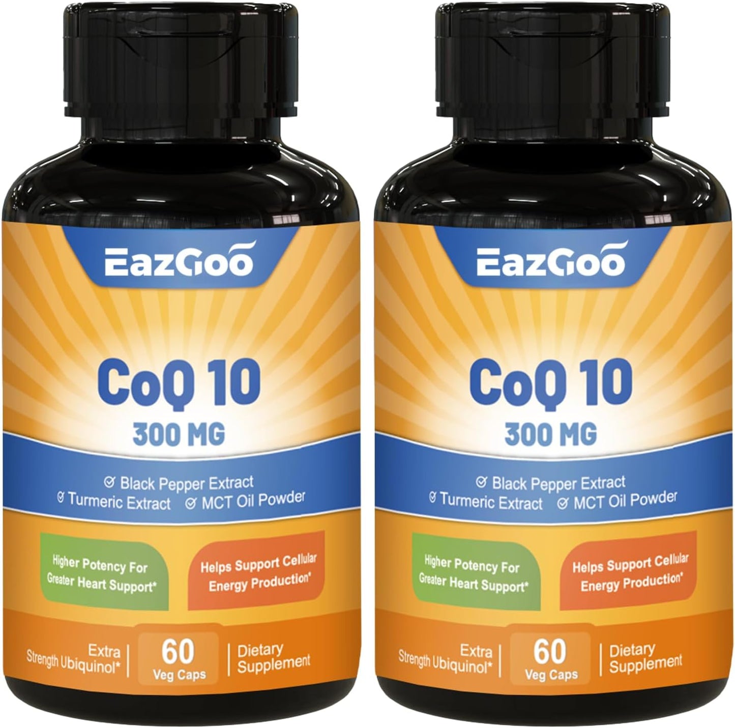 EAZGOO CoQ10 300mg Softgels, Vegan Supplement for Energy Production, Non-GMO, Gluten Free - 60 Veggie Capsules