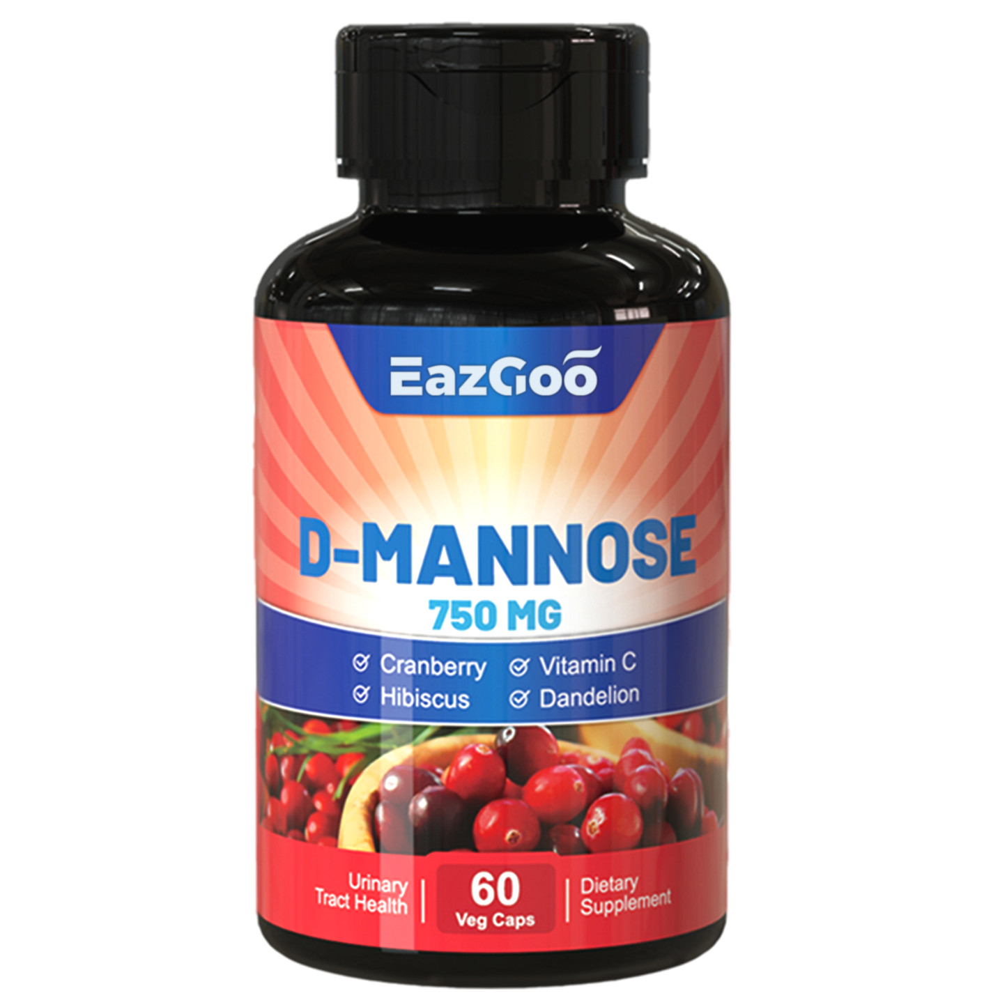 EAZGOO D-Mannose Capsules 5-in-1 Formula - D Mannose D 750 mg wiht Cranberry, Dandelion, Hibiscus Flower Extract and Vitamin C, Fast Acting Supplements,60 Capsules