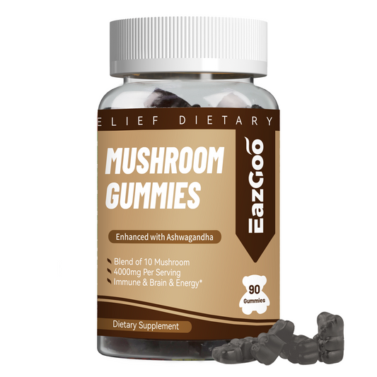 Mushroom Gummies Supplement - with Ashwagandha, Lions Mane, Shitake Mushrooms, Turkey Tail, Chaga, and Cordyceps Mushroom for Immune Health, Mood & Stress Support (90 Gummies)