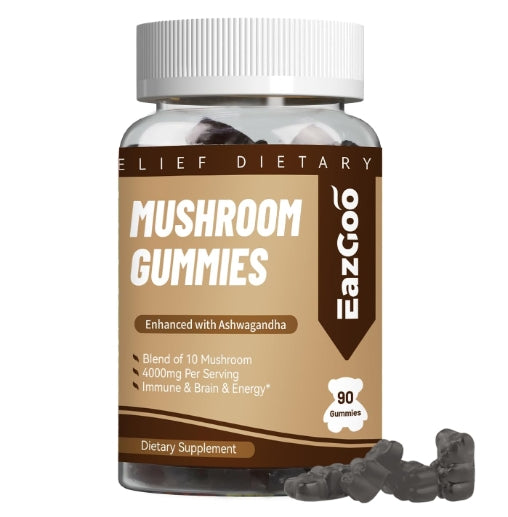 Mushroom Gummies Supplement - with Ashwagandha, Lions Mane, Shitake Mushrooms, Turkey Tail, Chaga, and Cordyceps Mushroom for Immune Health, Mood & Stress Support (90 Gummies)