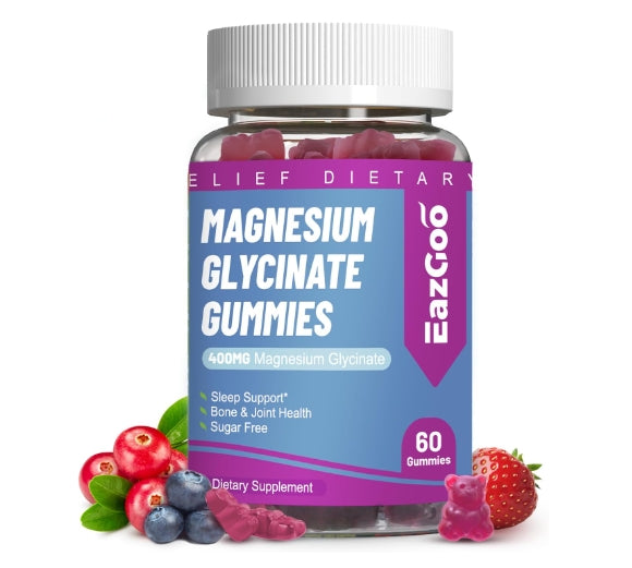 Magnesium Glycinate Gummies 400mg with L-Threonate 200mg - Sugar-Free Magnesium Potassium Supplement with Vitamin D, B6, CoQ10 for Muscle, Sleep Support - 60 Mixed Berry Flavored Gummies