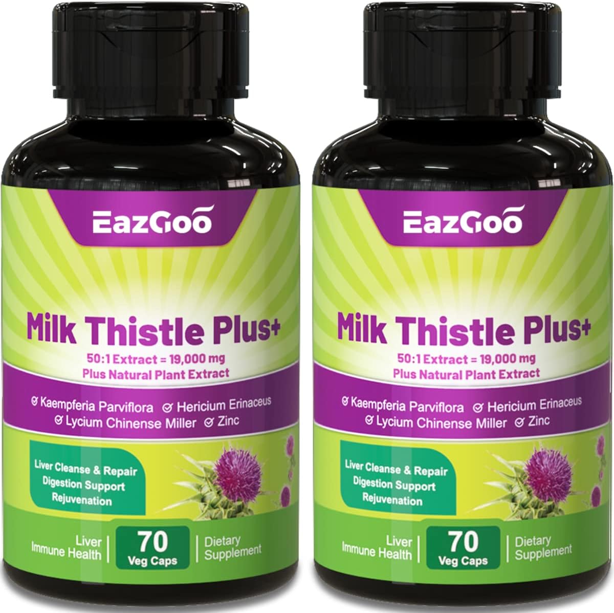 Milk Thistle Extract, Liver Cleanse & Repair Supplement, Digestion Support, Rejuvenation, with Black Ginger, Lion's Mane Mushroom, Goji Berry & Zinc, Non-GMO, Gluten Free - 70 Caps