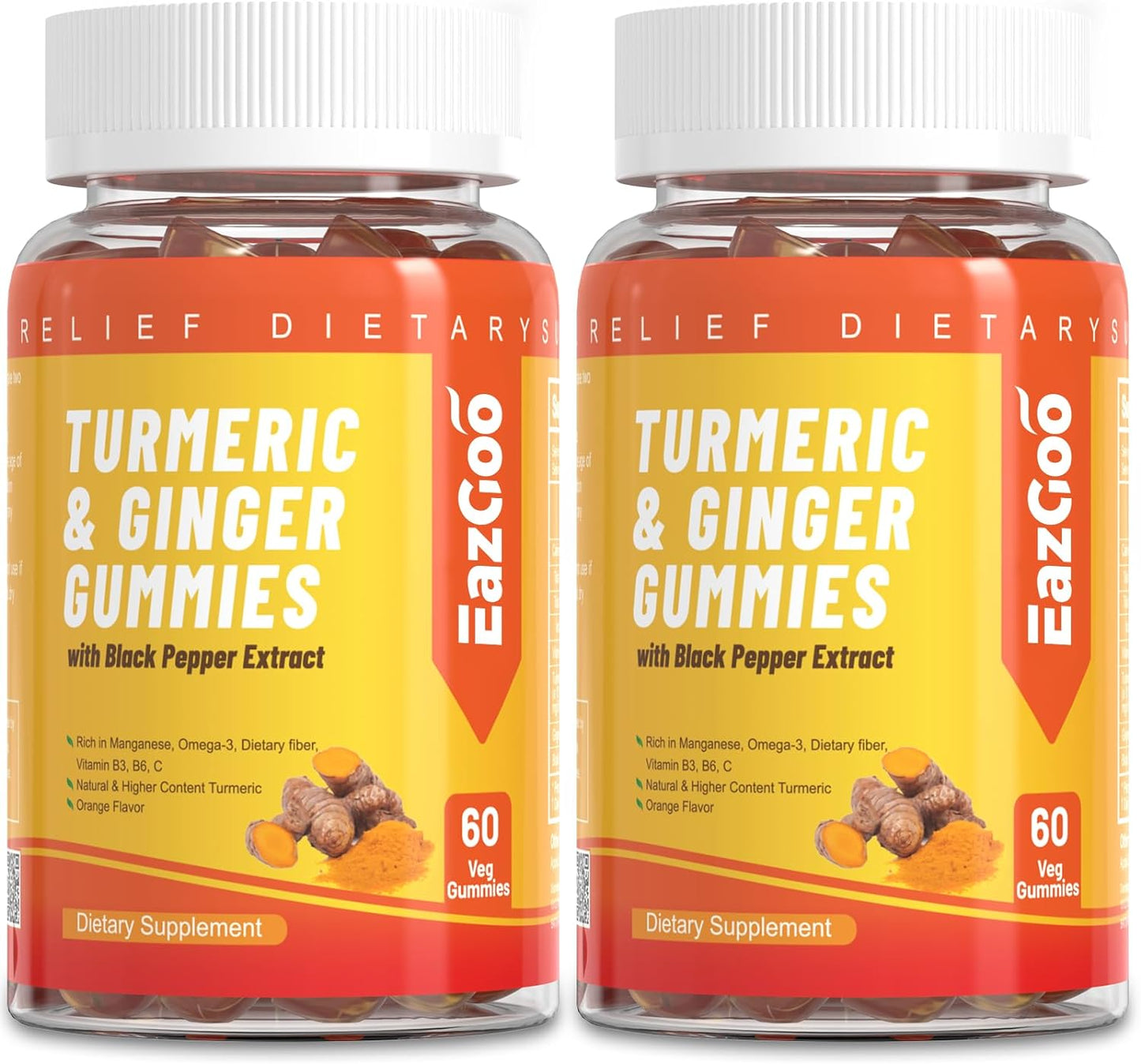 Turmeric Curcumin Gummies 500mg for Adults, with Black Pepper, Ginger Root, Joint & Healthy Inflammation Response, Vitamine C, Low Sugar Fruit Gummies, Orange Flavor - 120 Gummies