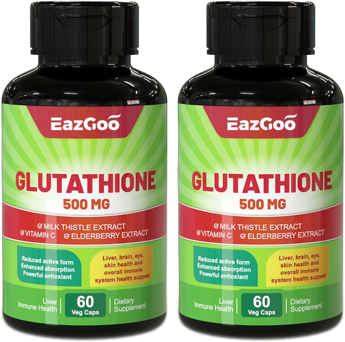 EAZGOO Reduced Glutathione Supplement,500mg, 98% Pure with Vitamin C Elderberry Milk Thistle, Antioxidant & Liver Detox, Immune Support & Anti Aging, Vegan, Gluten Free, 60 Count