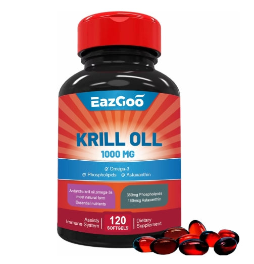 Antarctic Krill Oil 1000mg, Focuswell Omega 3 Supplement，EPA, DHA, Phospholipids and Astaxanthin- 120 Softgels