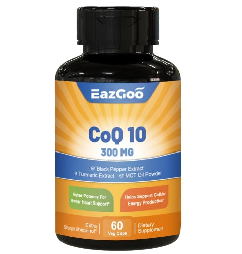 EAZGOO CoQ10 300mg Softgels, Vegan Supplement for Energy Production, Non-GMO, Gluten Free - 60 Veggie Capsules