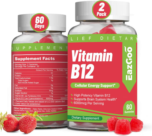 Vitamin B12 Gummies for Adults 6000 mcg - Extra Strength B12 Vitamins Gummies for Women and Men Daily Energy- Vitamin B Gummy with Vitamin B12 120 Count