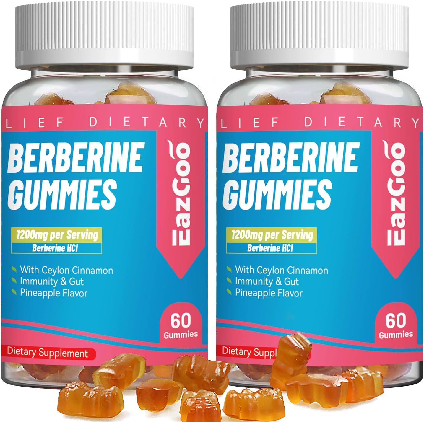 Berberine Gummies for Cardiovascular Health-Supports Immune System & Gut，Berberine 1200mg,Berberine with Ceylon Cinnamon,60 Count