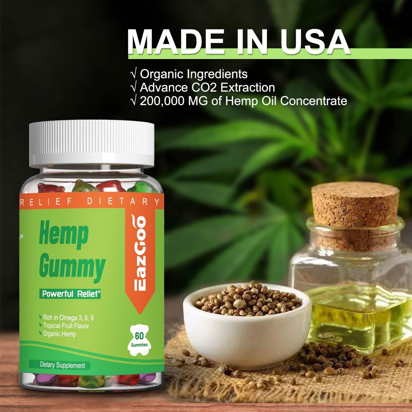 Natural Hemp Gummies 2,000,000 XXL Extra Strength - Natural Edibles Fruity Gummy with Organic Hemp Oil- Vegan, Low Sugar, Non-GMO - 180 Counts