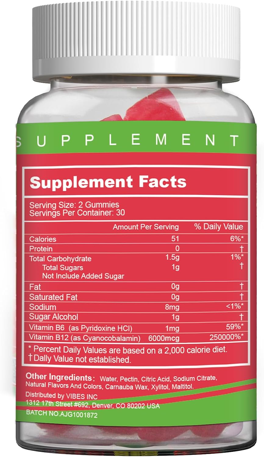 Vitamin B12 Gummies for Adults 6000 mcg - Extra Strength B12 Vitamins Gummies for Women and Men Daily Energy- Vitamin B Gummy with Vitamin B12 120 Count