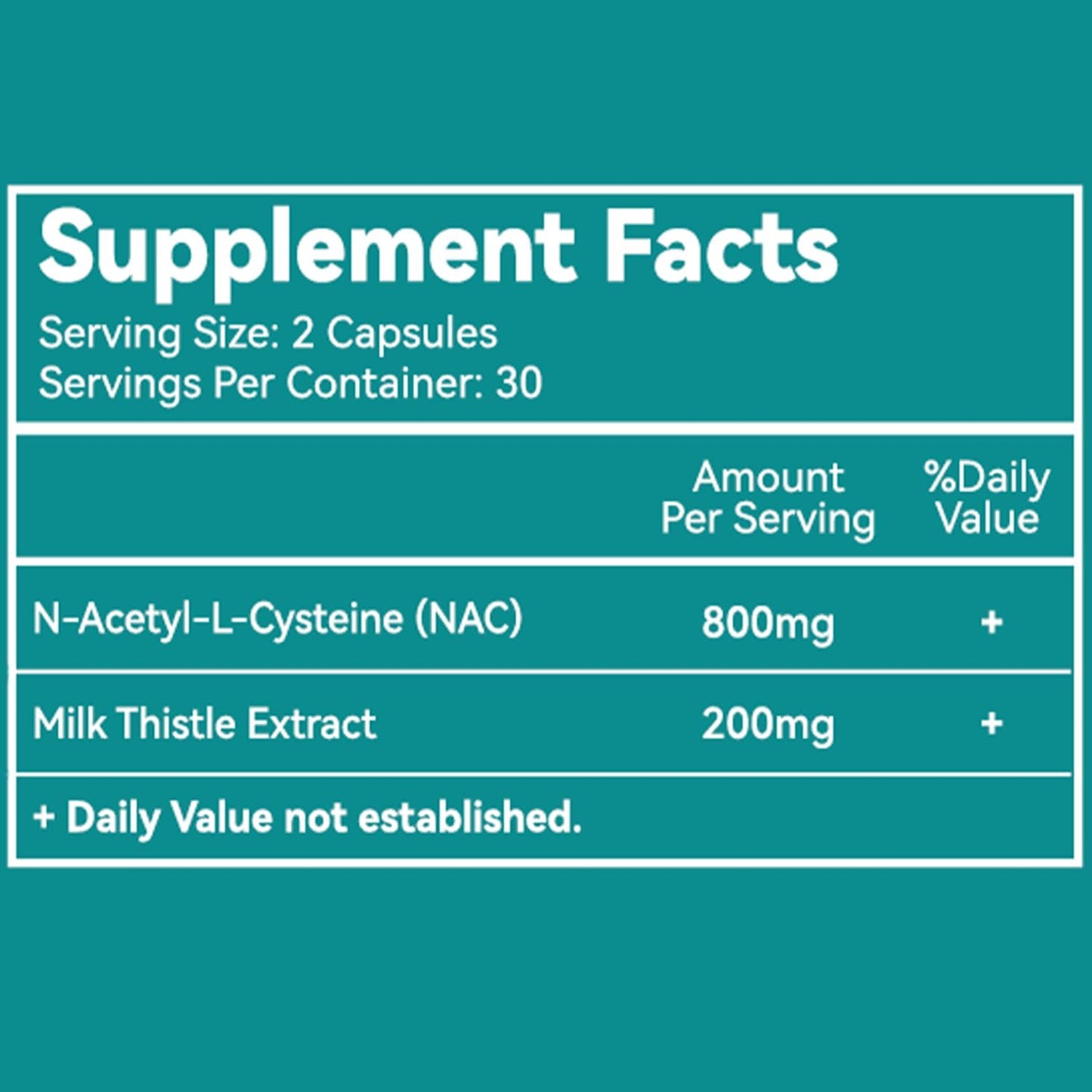 NAC Supplement N-Acetyl Cysteine 800mg, with Milk Thistle 200mg, Immune System & Antioxidant Support, Non-GMO, Gluten Free - 60 Capsules