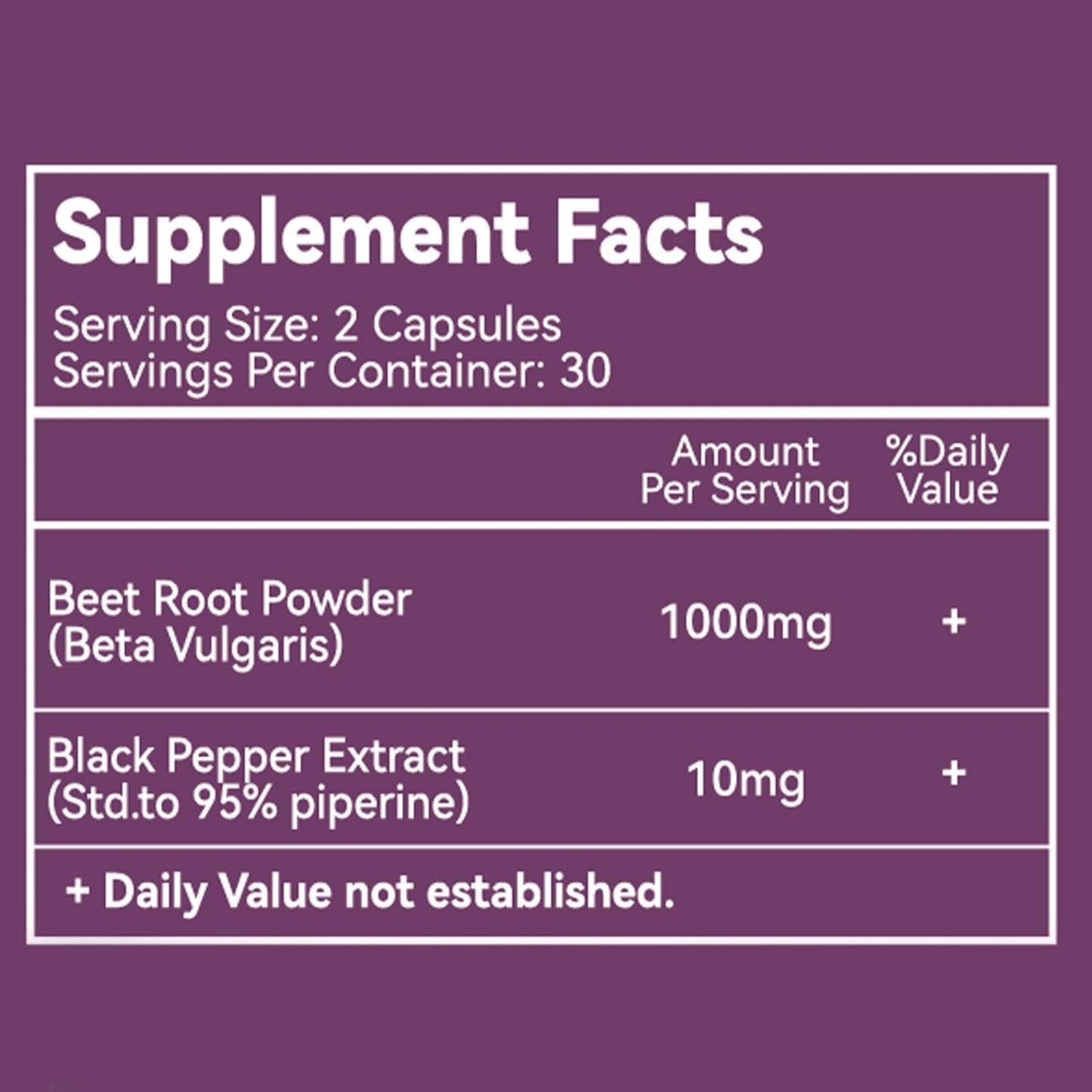 Beet Root Capsules 1000mg Per Serving, Supports Nitric Oxide Production & Blood Pressure, with Black Pepper Extract, Non-GMO, Gluten Free, Vegan - 60 Counts