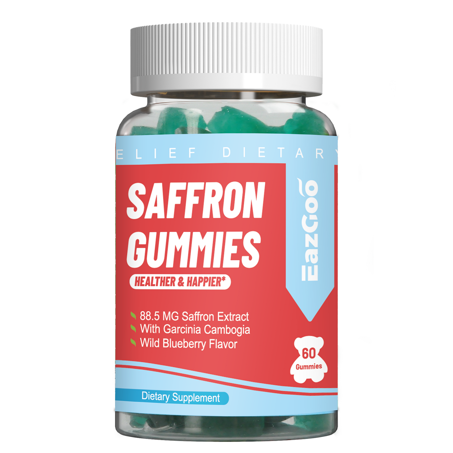 Saffron Supplements Gummies, Saffron Extract for Positive Mood & Calm Nerve, Boost Energy, with Garcinia Cambogia, Vitamin A, B12, Rhodiola Rosea - 60 Gummies