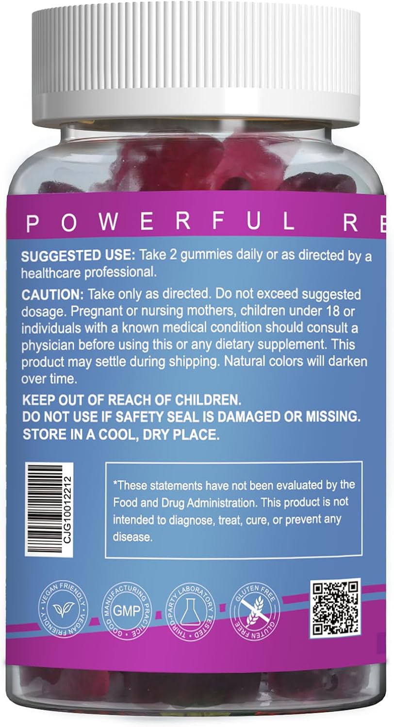 Magnesium Glycinate Gummies 400mg with L-Threonate 200mg - Sugar-Free Magnesium Potassium Supplement with Vitamin D, B6, CoQ10 for Muscle, Sleep Support - 60 Mixed Berry Flavored Gummies