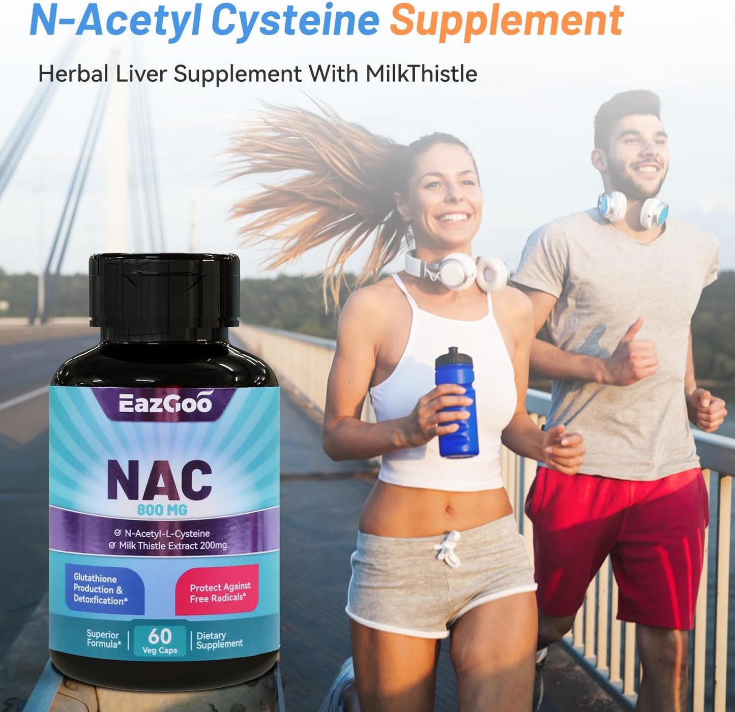 NAC Supplement N-Acetyl Cysteine 800mg, with Milk Thistle 200mg, Immune System & Antioxidant Support, Non-GMO, Gluten Free - 60 Capsules