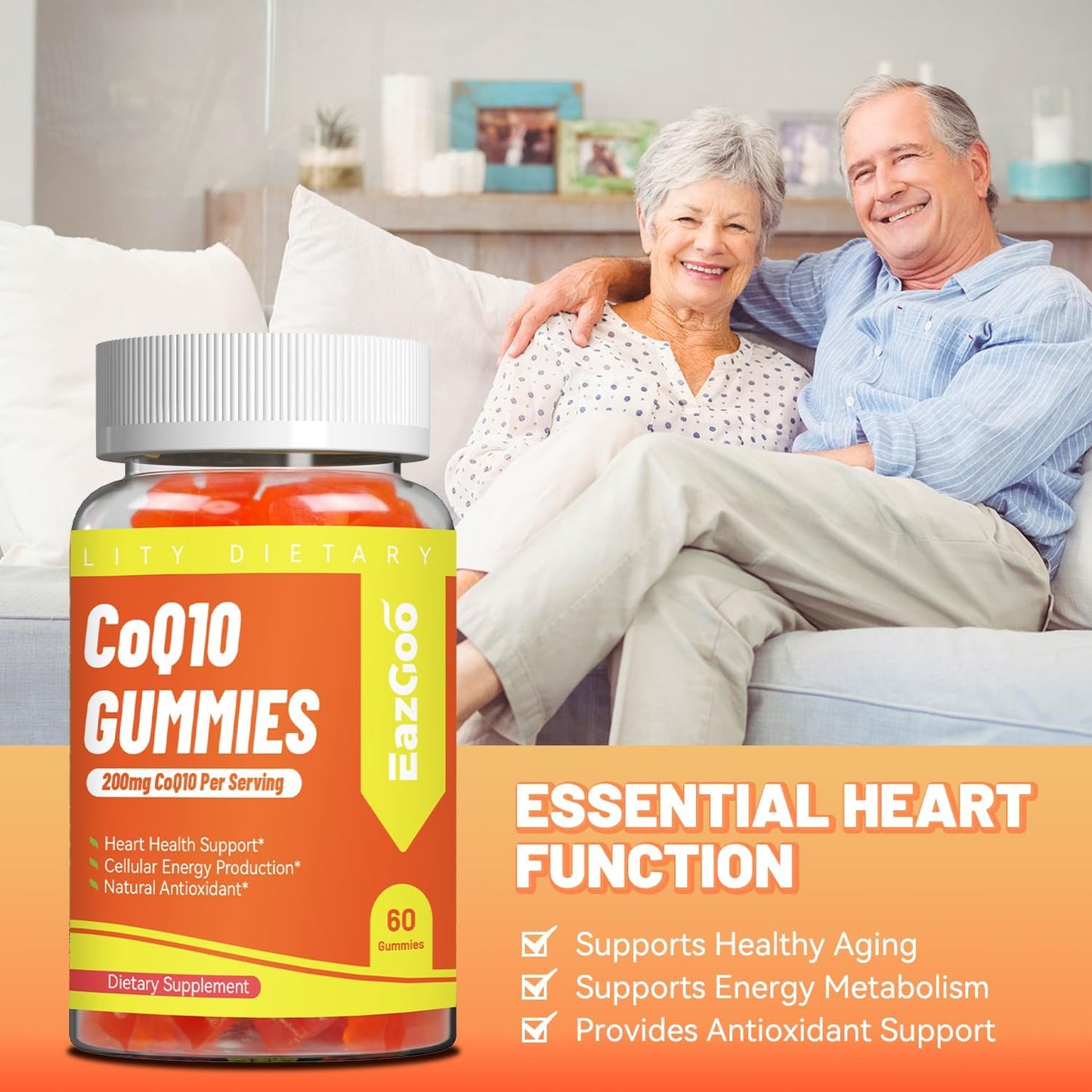 CoQ10 Gummies 200mg, Vegan Supplement for Energy Production, Non-GMO, Gluten Free (60 Gummies)