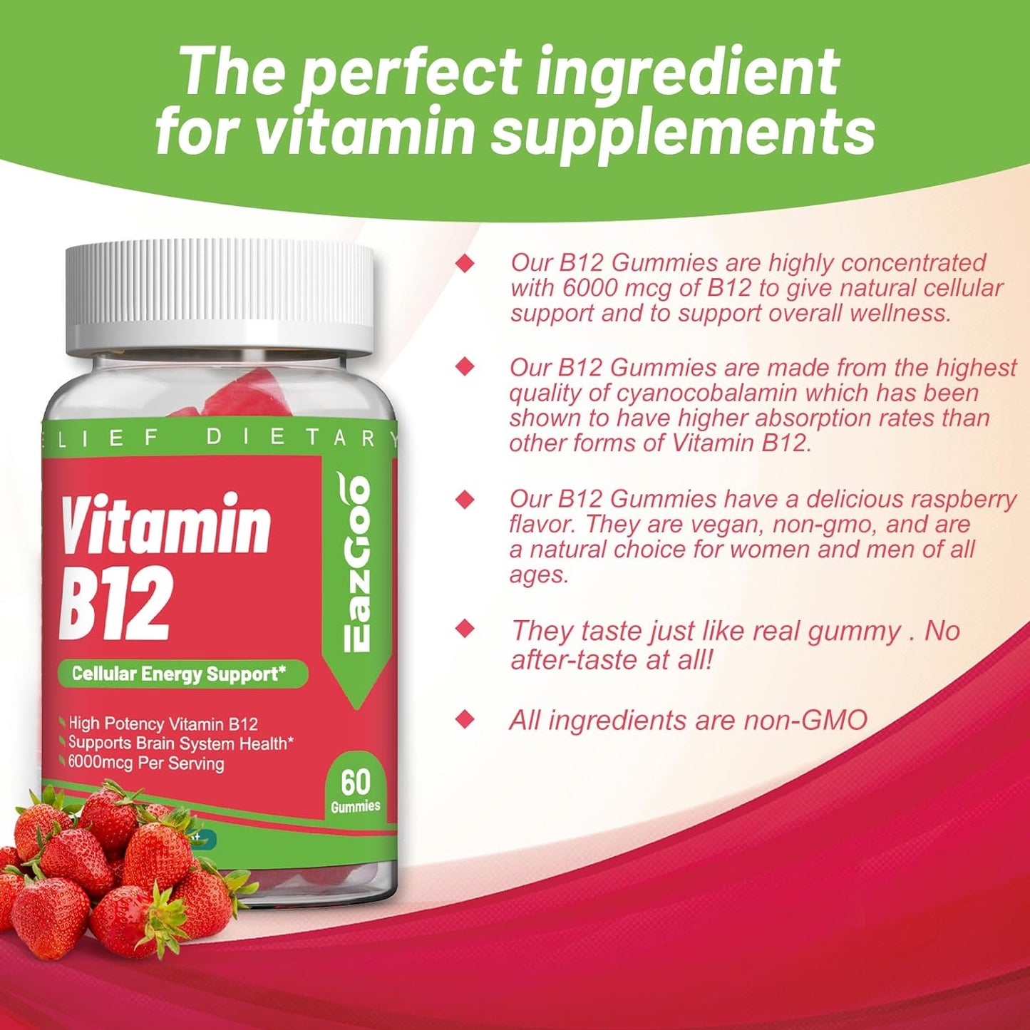 Vitamin B12 Gummies for Adults 6000 mcg - Extra Strength B12 Vitamins Gummies for Women and Men Daily Energy- Vitamin B Gummy with Vitamin B12 120 Count