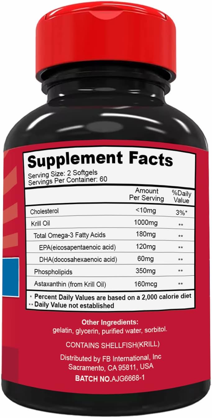 Antarctic Krill Oil 1000mg, Focuswell Omega 3 Supplement，EPA, DHA, Phospholipids and Astaxanthin- 120 Softgels