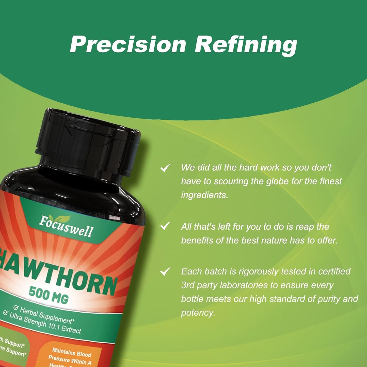 Hawthorn Berry Supplement Extract Polyphenol, Concentrated from 150g of Fresh Berries,Hawthorn Extract 500mg, Hibiscus & Garlic - Vitamins & Herbs 60 Caps