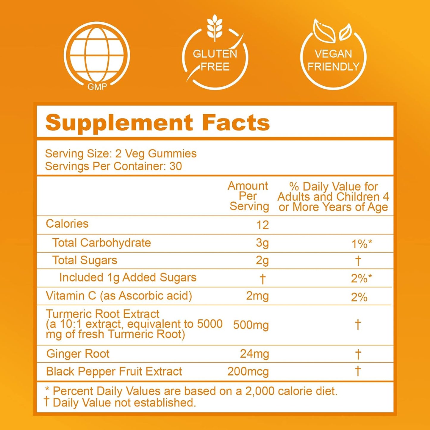 Turmeric Curcumin Gummies 500mg for Adults, with Black Pepper, Ginger Root, Joint & Healthy Inflammation Response, Vitamine C, Low Sugar Fruit Gummies, Orange Flavor - 120 Gummies