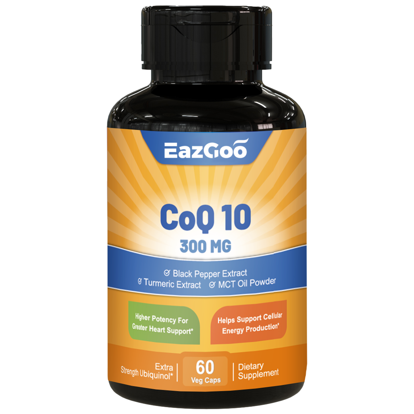 EAZGOO CoQ10 300mg Softgels, Vegan Supplement for Energy Production, Non-GMO, Gluten Free - 60 Veggie Capsules