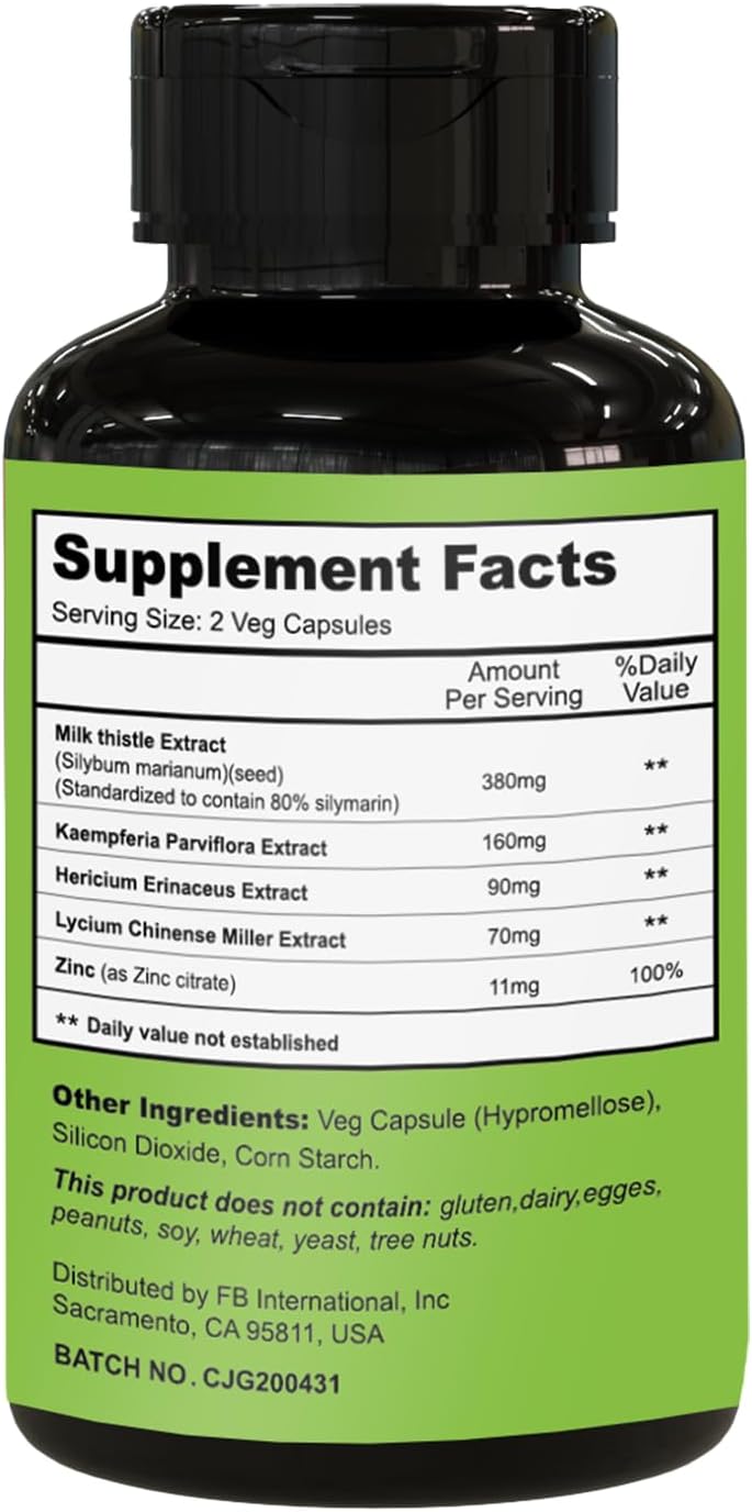 Milk Thistle Extract, Liver Cleanse & Repair Supplement, Digestion Support, Rejuvenation, with Black Ginger, Lion's Mane Mushroom, Goji Berry & Zinc, Non-GMO, Gluten Free - 70 Caps