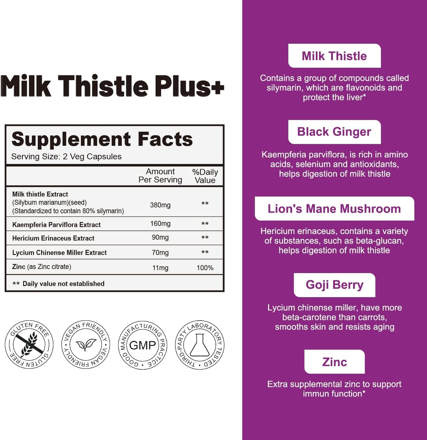 Milk Thistle Extract, Liver Cleanse & Repair Supplement, Digestion Support, Rejuvenation, with Black Ginger, Lion's Mane Mushroom, Goji Berry & Zinc, Non-GMO, Gluten Free - 70 Caps