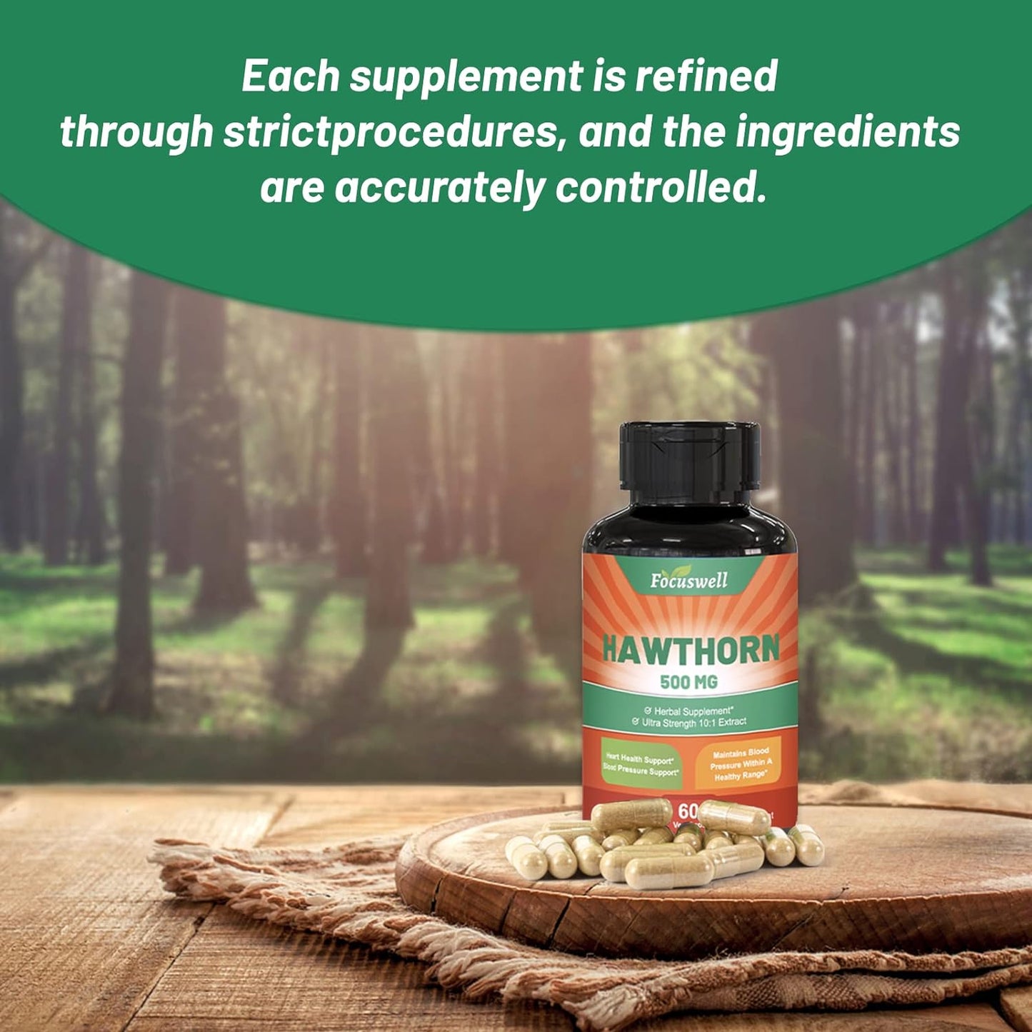 Hawthorn Berry Supplement Extract Polyphenol, Concentrated from 150g of Fresh Berries,Hawthorn Extract 500mg, Hibiscus & Garlic - Vitamins & Herbs 60 Caps