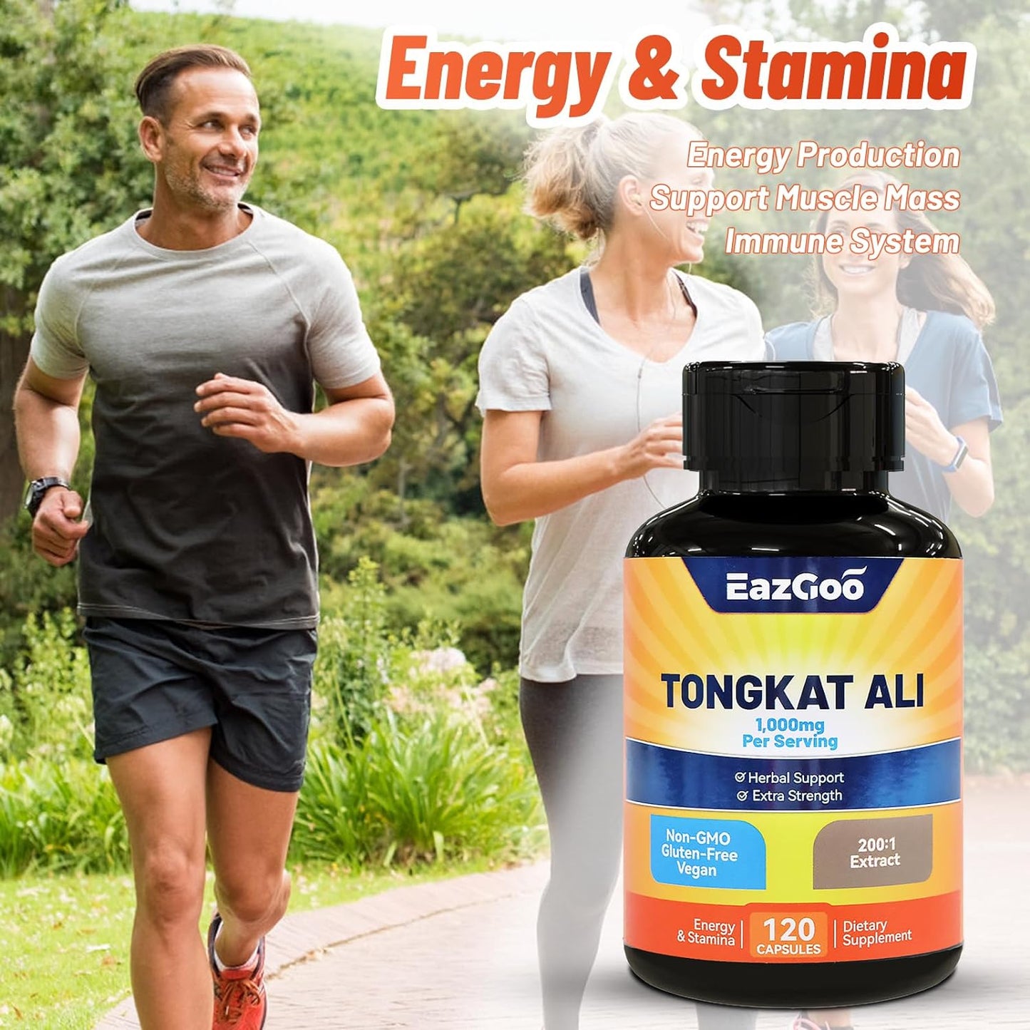 Testosterone Booster Tongkat Ali for Men Increase Workout Force -1000mg 120 Capsules