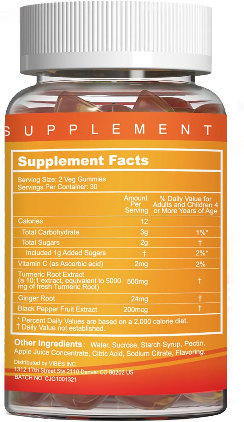 Turmeric Curcumin Gummies 500mg for Adults, with Black Pepper, Ginger Root, Joint & Healthy Inflammation Response, Vitamine C, Low Sugar Fruit Gummies, Orange Flavor - 120 Gummies