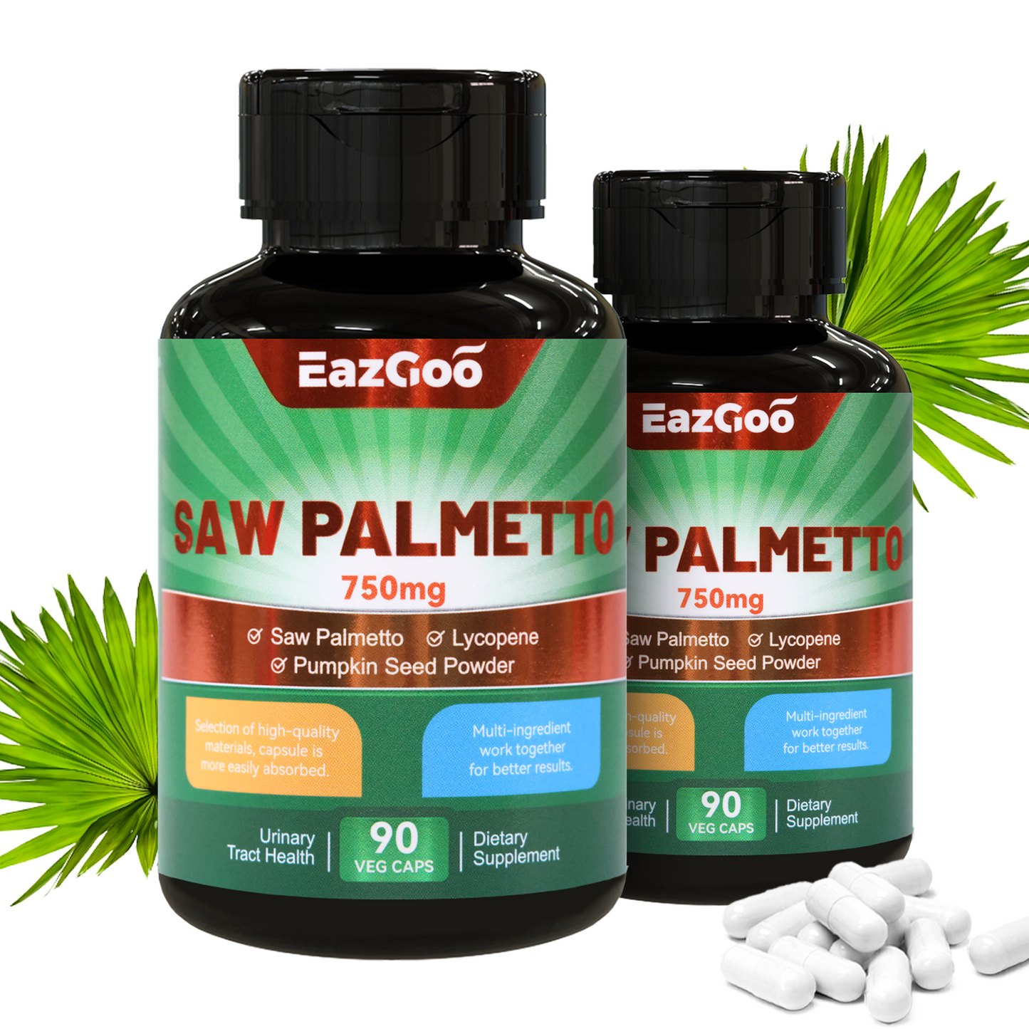 Saw Palmetto Supplement, Saw Palmetto Extract 750mg, with Lycopene, Pumpkin Seed Powder, for Men and Women,Non-GMOs & Gluten, Vegan, 90 Count Capsules