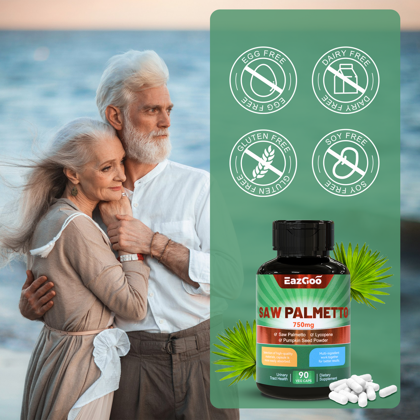 Saw Palmetto Supplement, Saw Palmetto Extract 750mg, with Lycopene, Pumpkin Seed Powder, for Men and Women,Non-GMOs & Gluten, Vegan, 90 Count Capsules