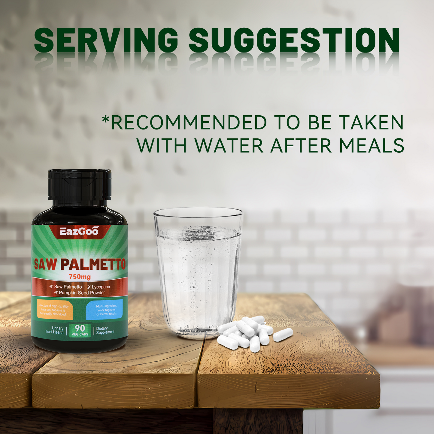 Saw Palmetto Supplement, Saw Palmetto Extract 750mg, with Lycopene, Pumpkin Seed Powder, for Men and Women,Non-GMOs & Gluten, Vegan, 90 Count Capsules